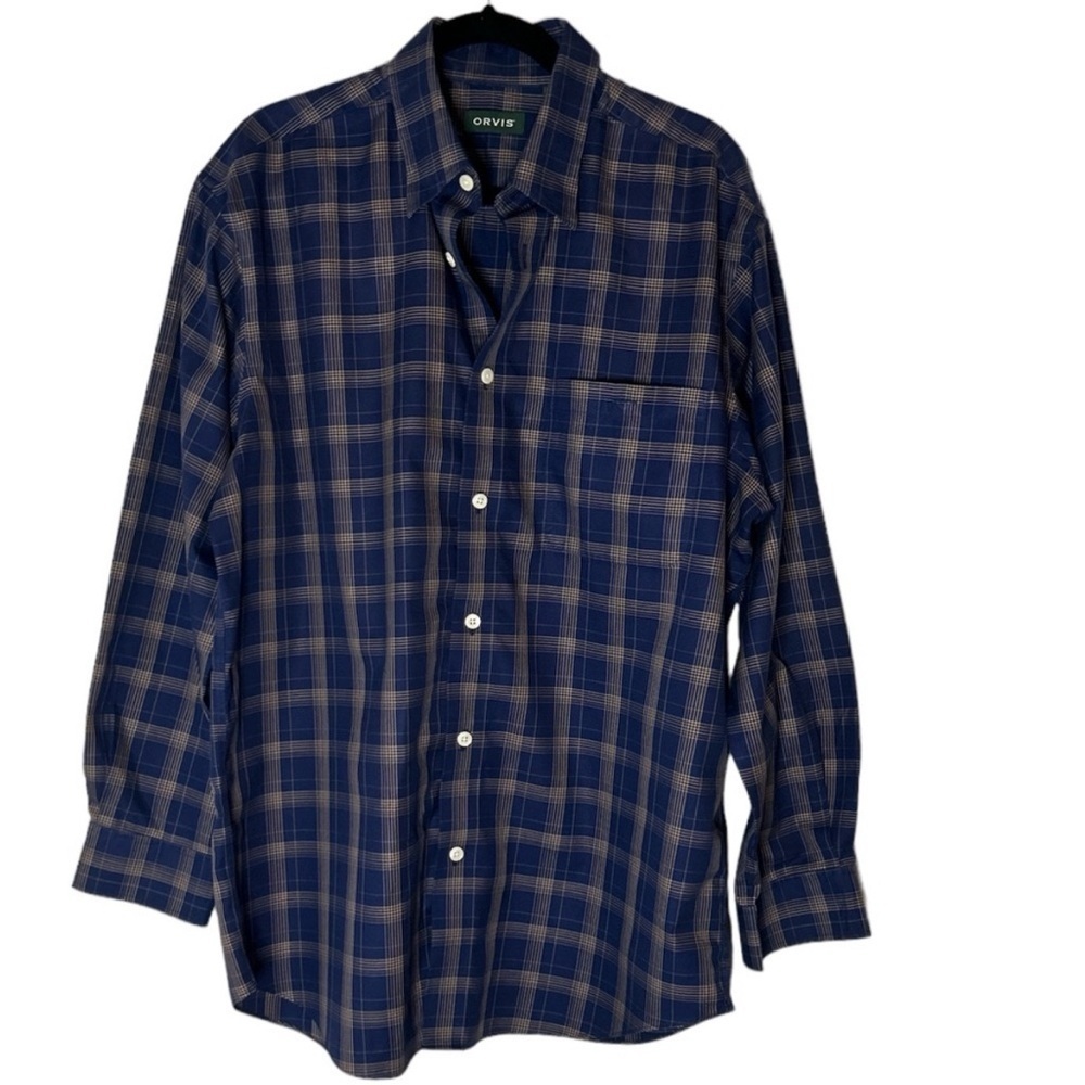 Orvis blue and tan long sleeve shirt size L